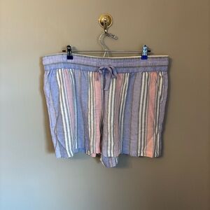 LOFT Pastel Striped High-Waist Drawstring Shorts - Lavender, Pink, White